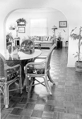 Rattan furniture and arched doorway